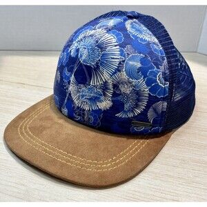 Roxy  Trucker Hat Blue Floral Snapback Cap Adjustable Suede Bill